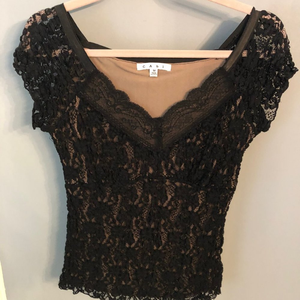 CAbi #503 Black Lace Stretch Top